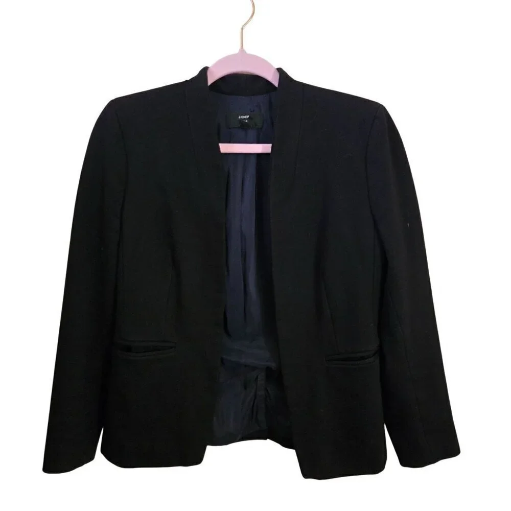 J. Crew 365 Going Out Blazer Stretch Twill Open Front Collarless Black Size 6